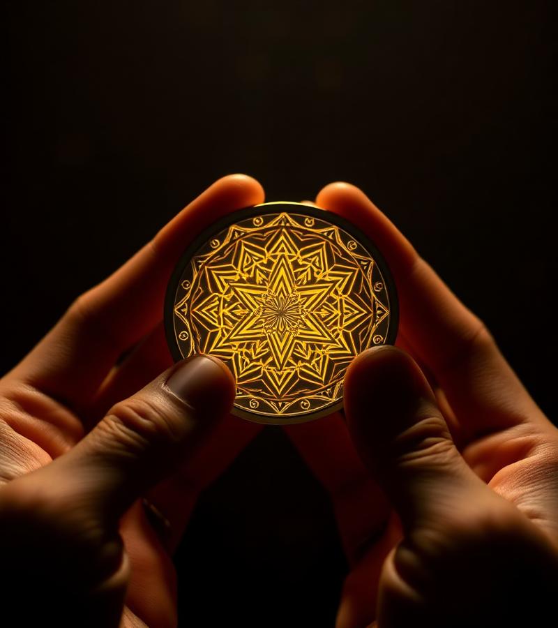 Hands holding a glowing sacred geometry mandala